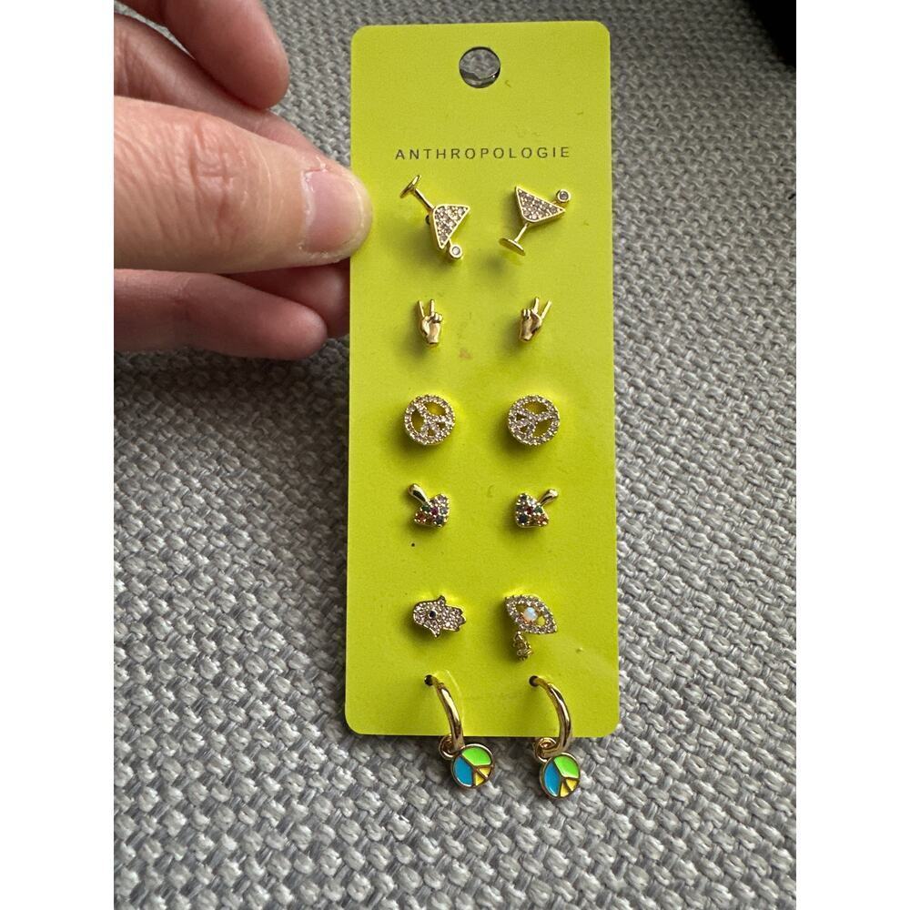 Anthropologie Icon Post Earrings, Set of 6 PEACE & LUCK MSRP‎ $68